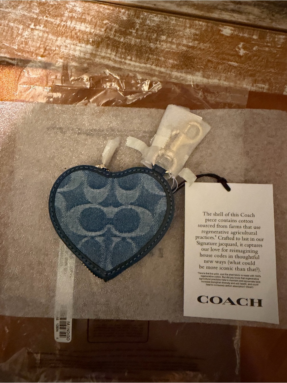 Coach Signature Denim Heart Bag Charm